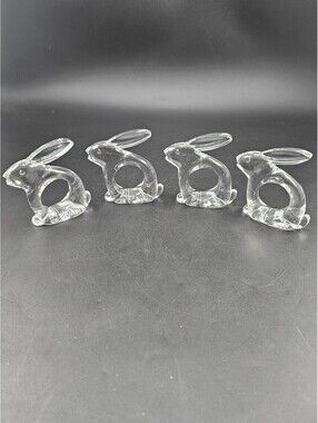 4 Bijan 1980 Clear Lucite Bunny Rabbit Napkin Rings MCM Woodland Table Decor